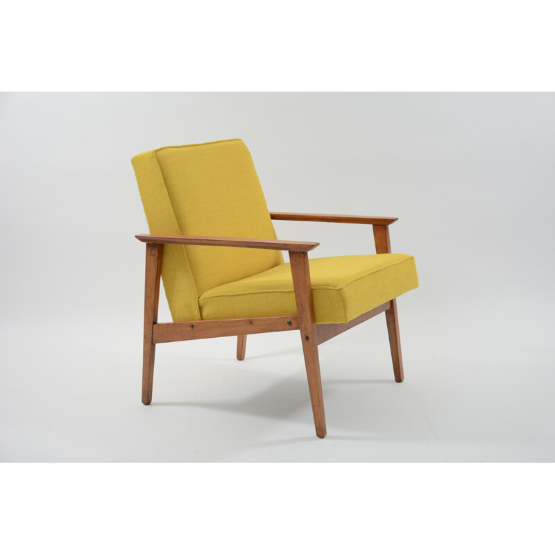 Vintage yellow armchair in wood by TON