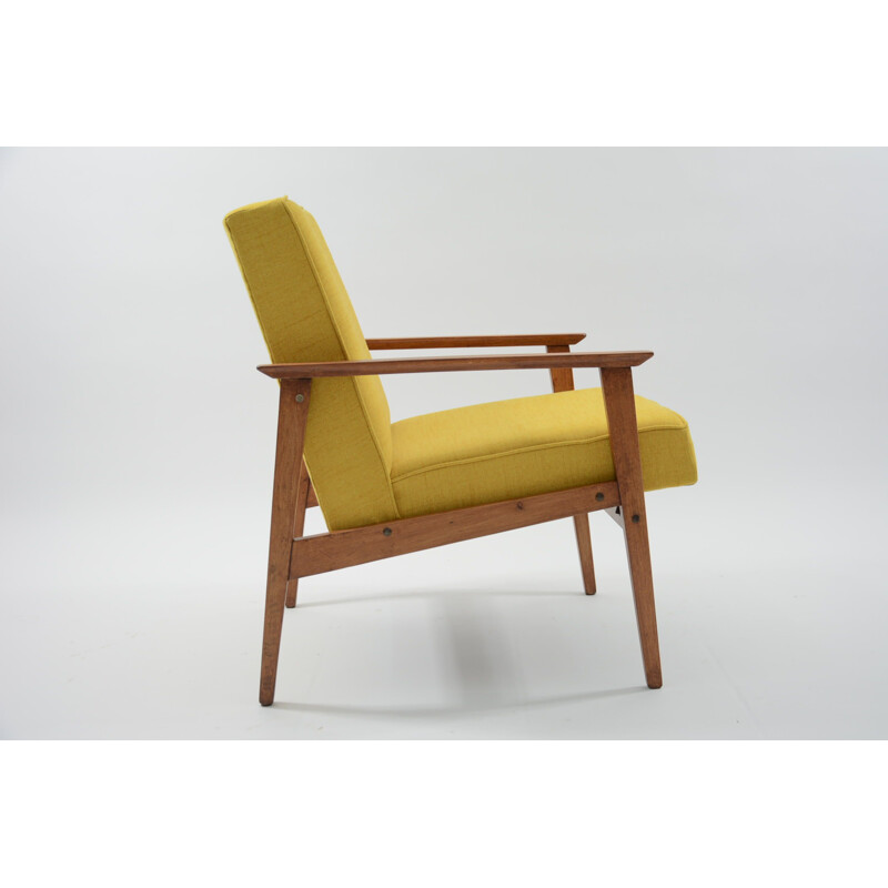 Vintage yellow armchair in wood by TON