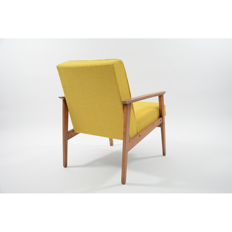 Vintage yellow armchair in wood by TON