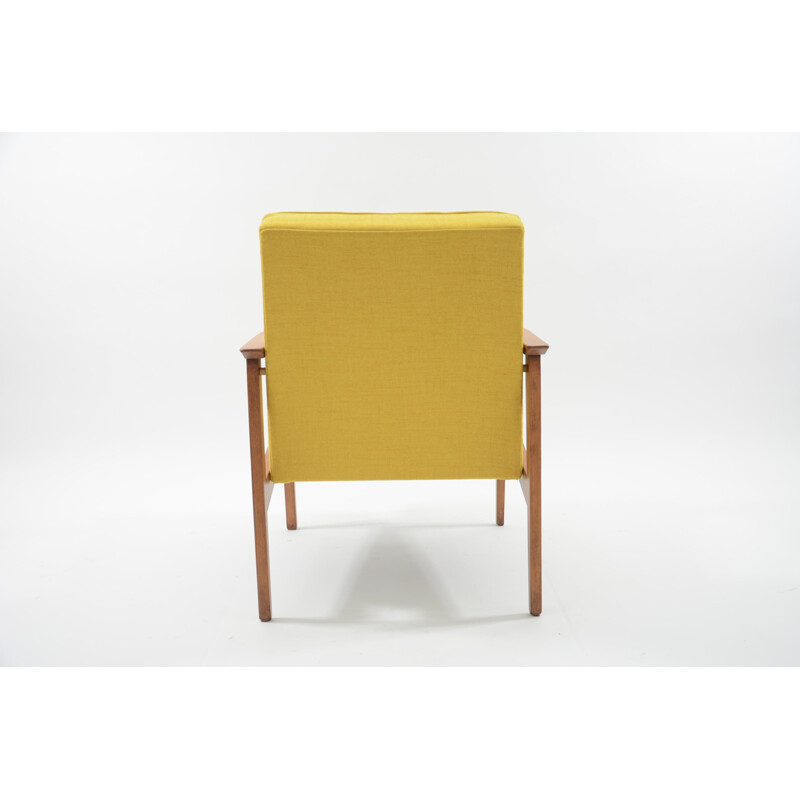 Vintage yellow armchair in wood by TON