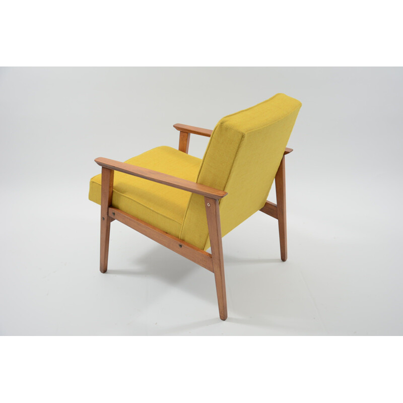 Vintage yellow armchair in wood by TON