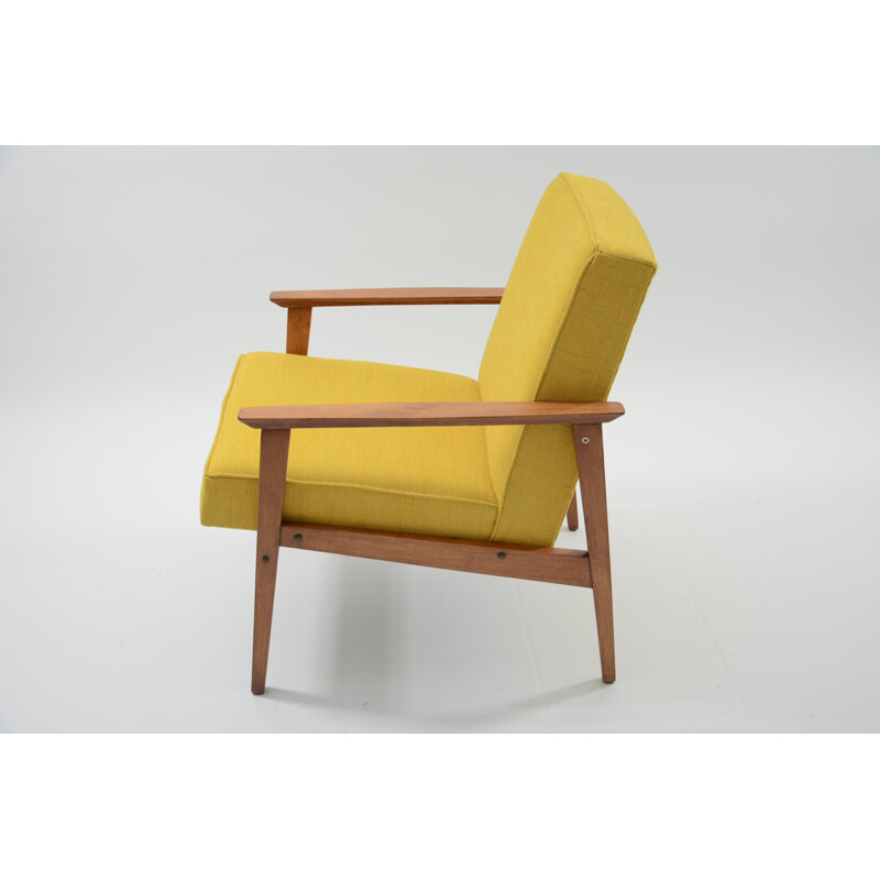 Vintage yellow armchair in wood by TON