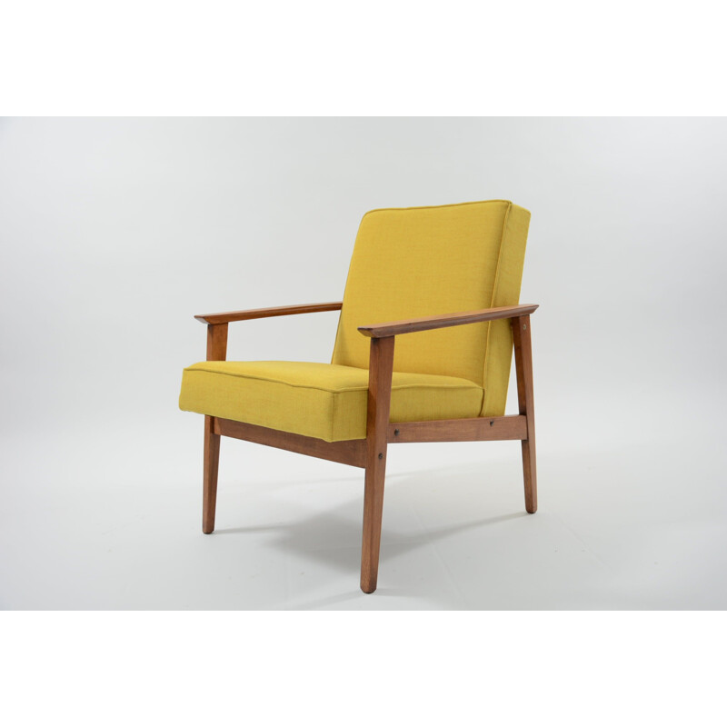 Vintage yellow armchair in wood by TON