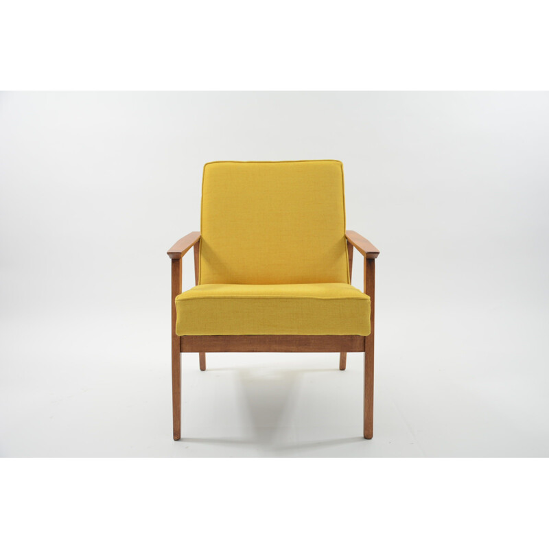 Vintage yellow armchair in wood by TON