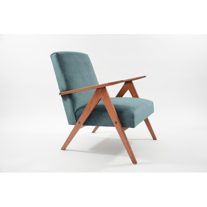 Vintage blue duck armchair by Kompas