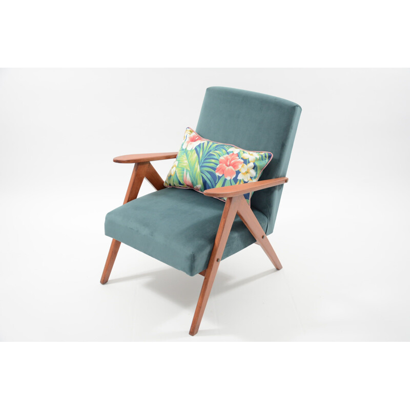 Vintage blue duck armchair by Kompas