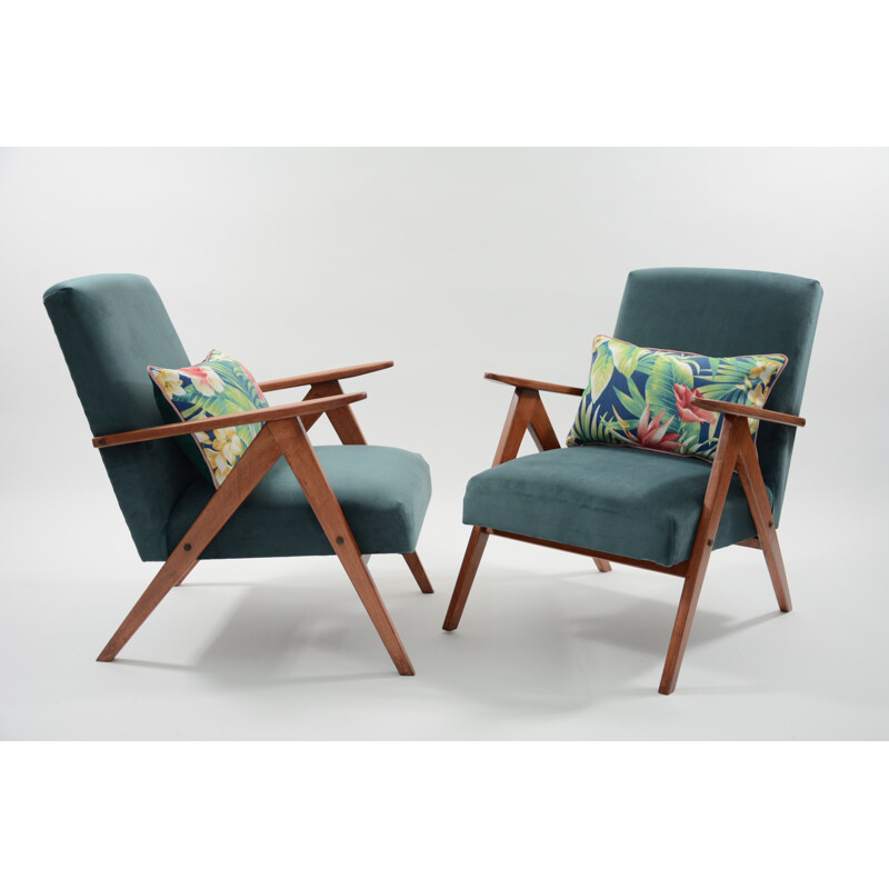 Vintage blue duck armchair by Kompas