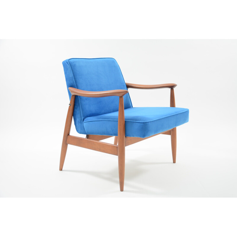 Vintage wooden neon blue armchair