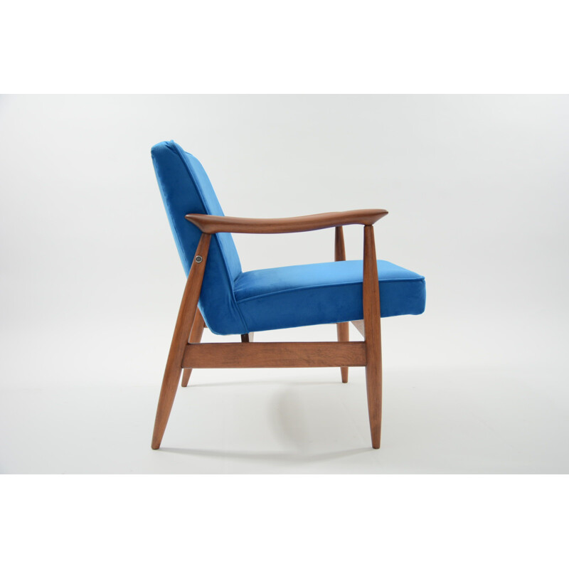 Vintage wooden neon blue armchair