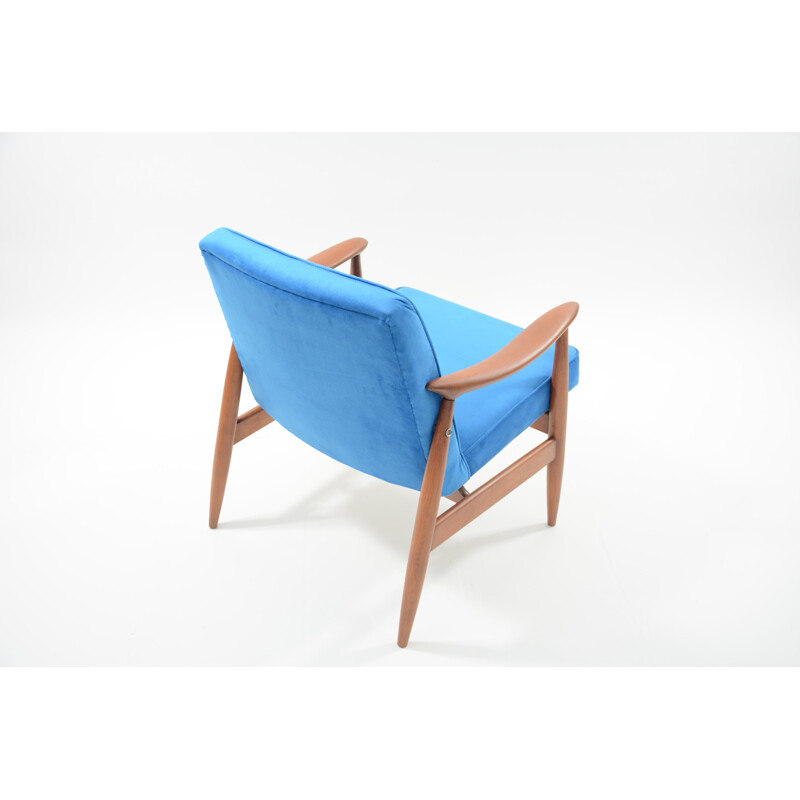 Vintage wooden neon blue armchair