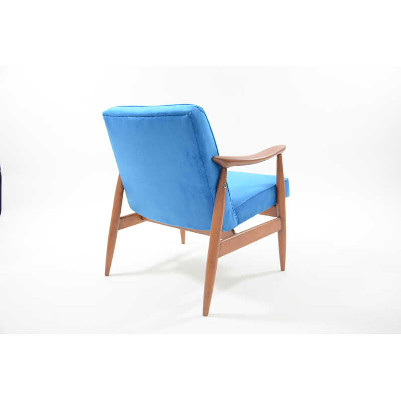 Fauteuil bleu néon vintage en bois