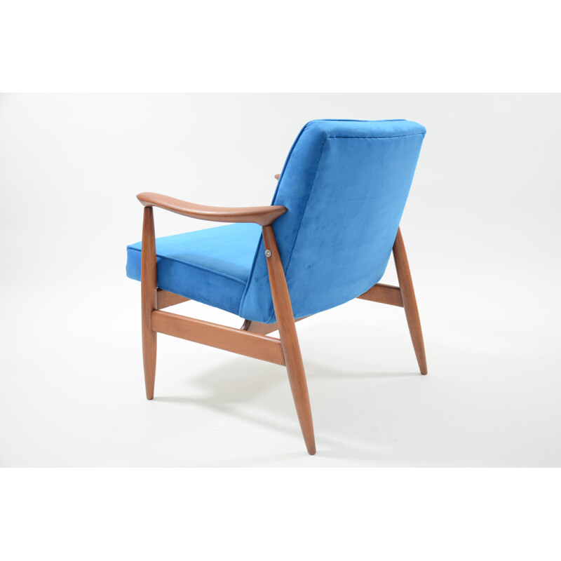 Vintage wooden neon blue armchair