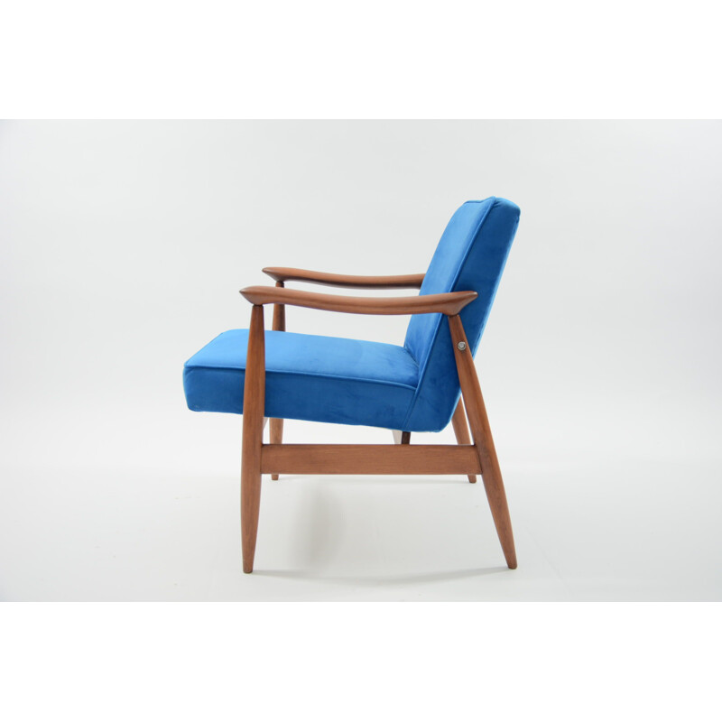 Vintage wooden neon blue armchair