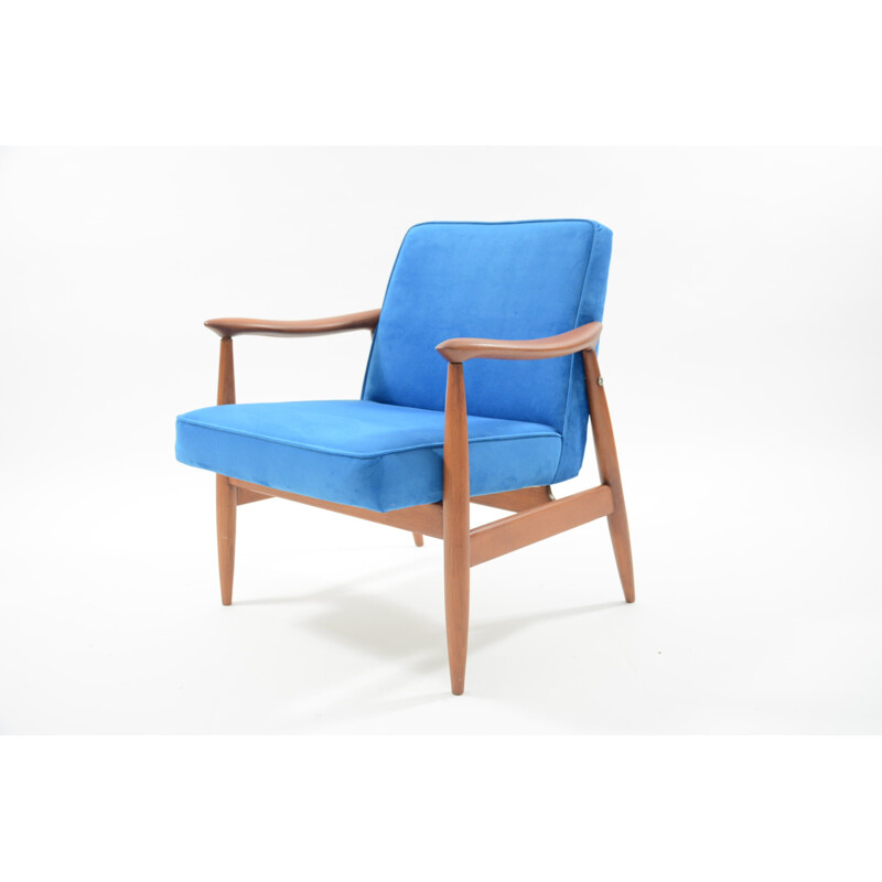 Fauteuil bleu néon vintage en bois