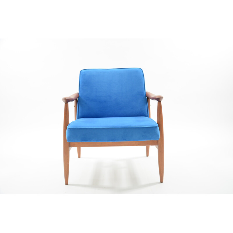 Vintage wooden neon blue armchair