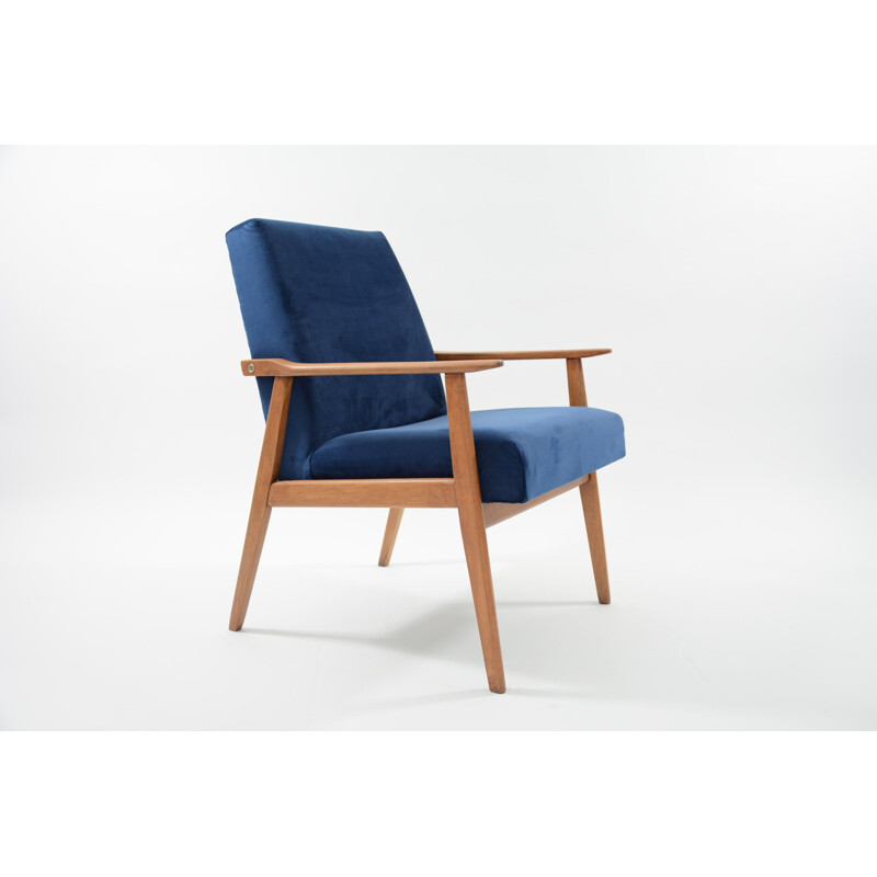 Vintage blue jungle wooden armchair