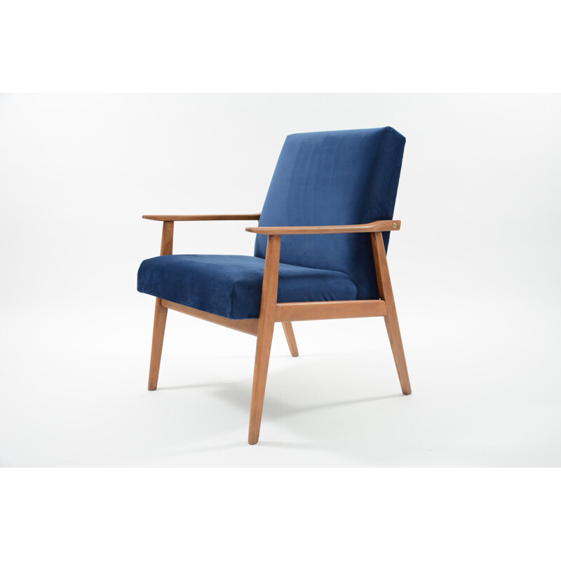 Vintage blue jungle wooden armchair