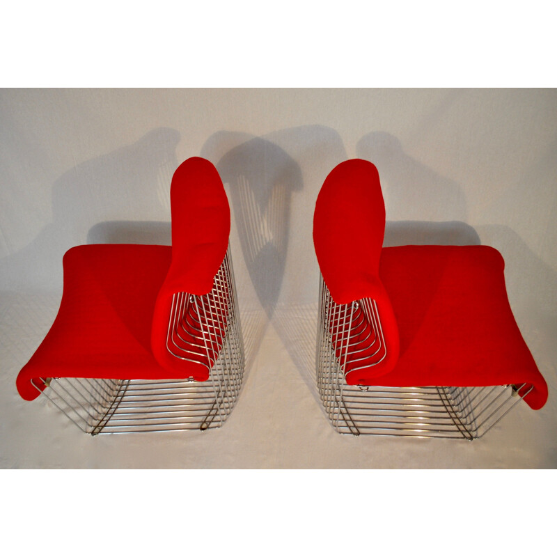 Pair of chromed steel armchairs by Verner Panton