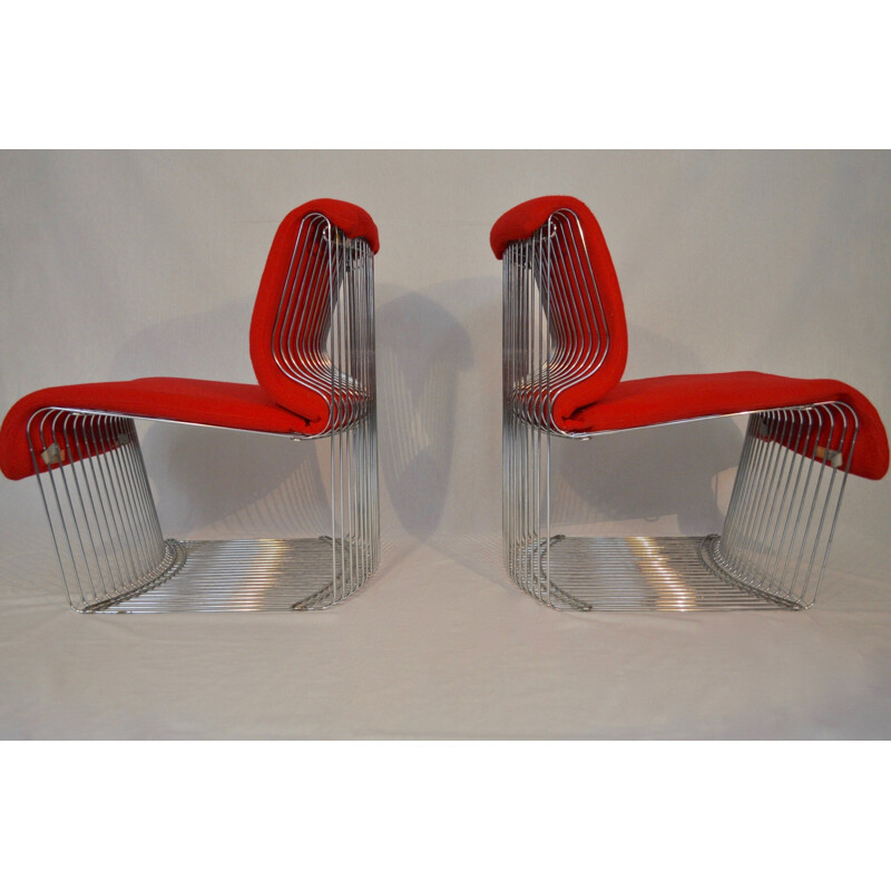 Pair of chromed steel armchairs by Verner Panton