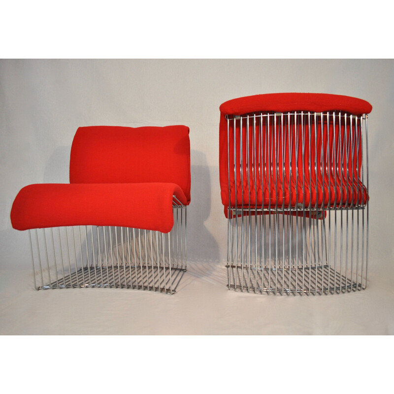 Pair of chromed steel armchairs by Verner Panton