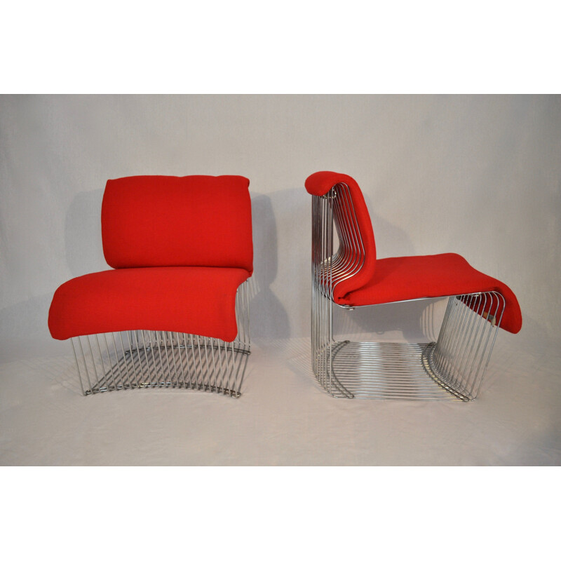 Pair of chromed steel armchairs by Verner Panton