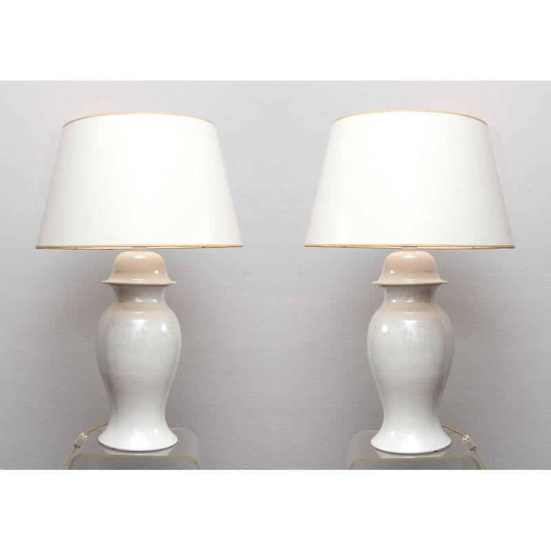 Pair of lamps in white porcelain, Tommaso BARBI - 1980s