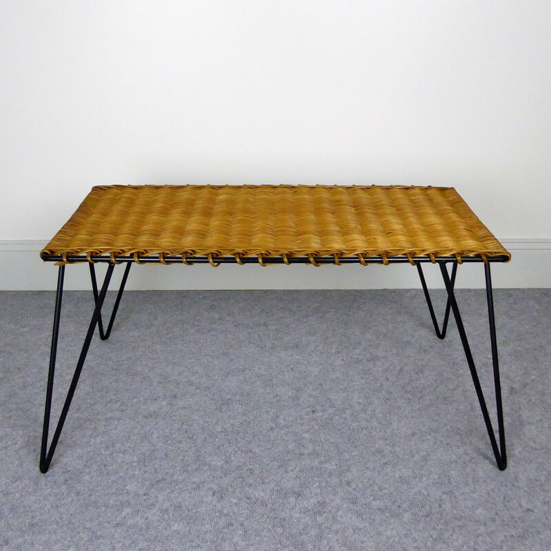 Vintage coffee table in rattan and metal by Raoul Guys