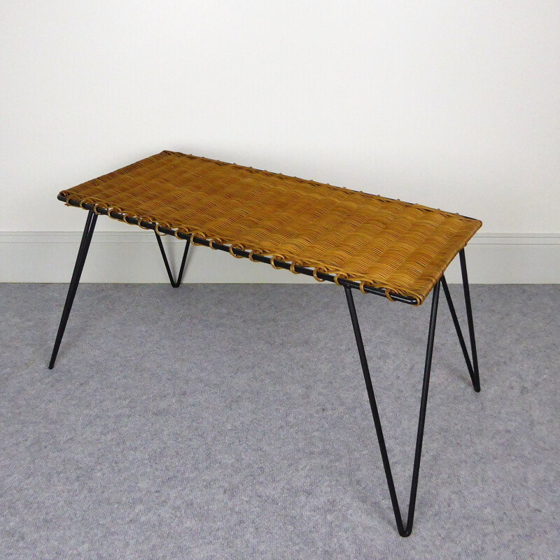 Vintage coffee table in rattan and metal by Raoul Guys