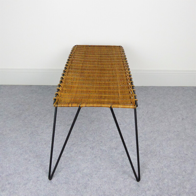 Vintage coffee table in rattan and metal by Raoul Guys