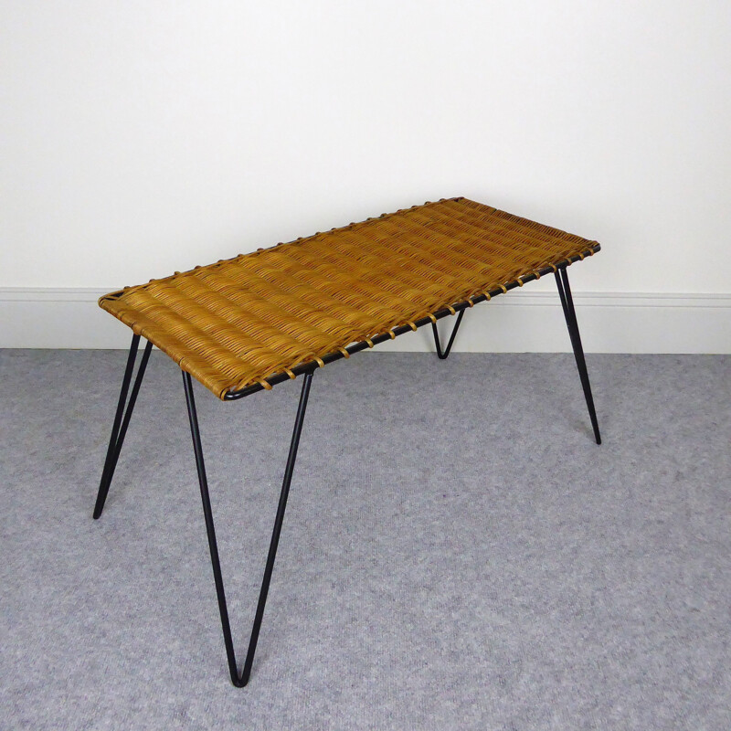 Vintage coffee table in rattan and metal by Raoul Guys