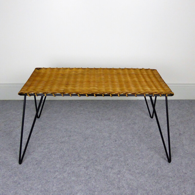 Vintage coffee table in rattan and metal by Raoul Guys