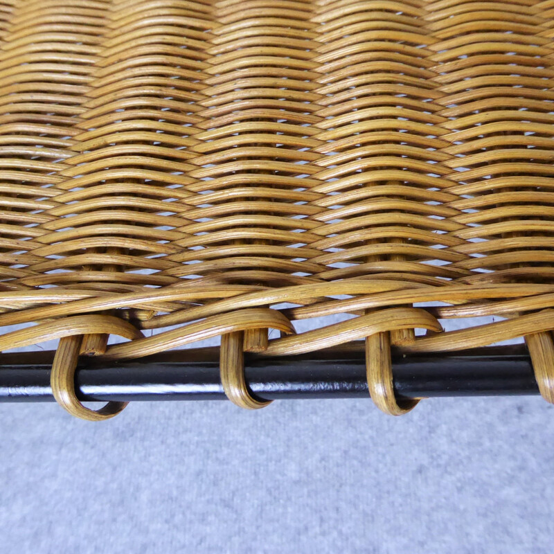 Vintage coffee table in rattan and metal by Raoul Guys