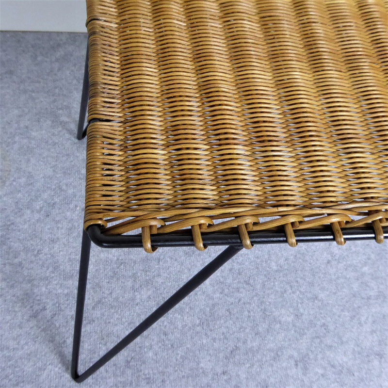 Vintage coffee table in rattan and metal by Raoul Guys