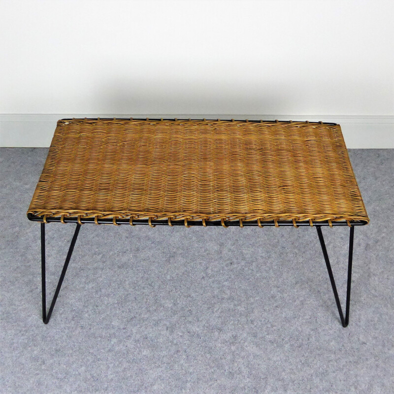 Vintage coffee table in rattan and metal by Raoul Guys