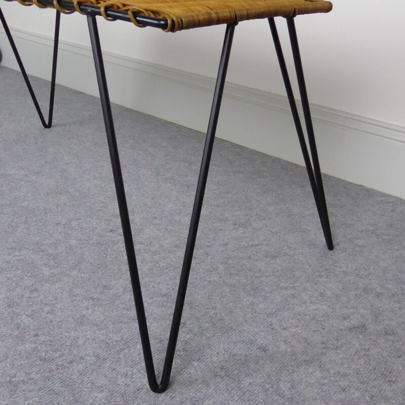 Vintage coffee table in rattan and metal by Raoul Guys