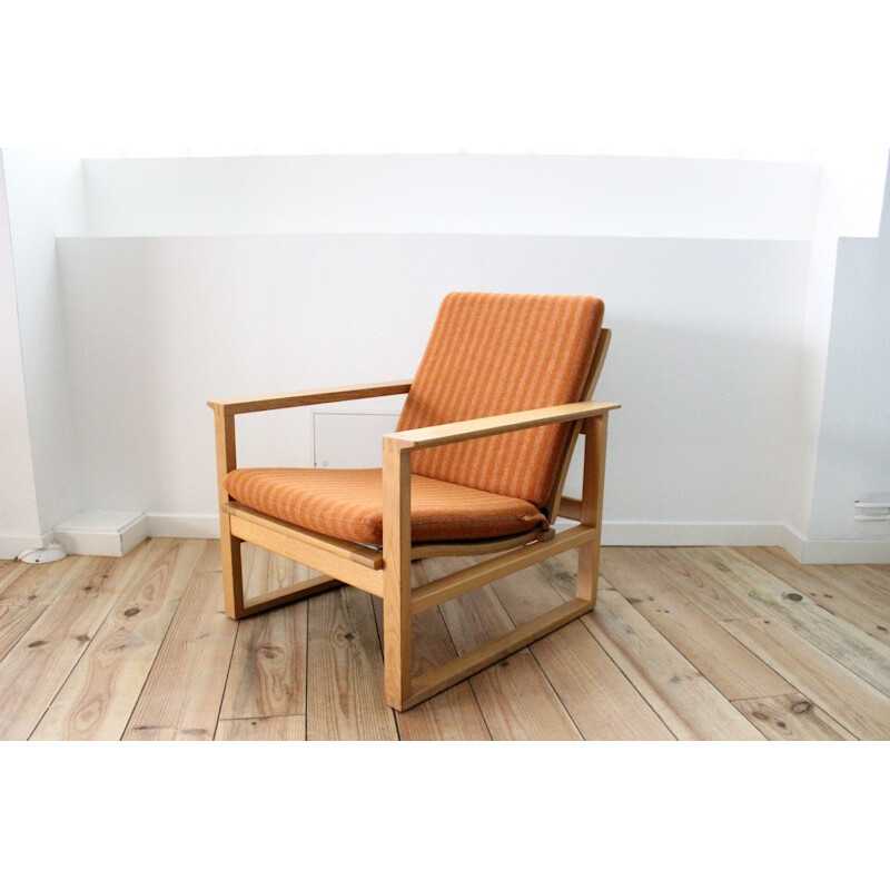 2256 Sleightchair in oakwood and orange fabric, Børge MOGENSEN - 1950s