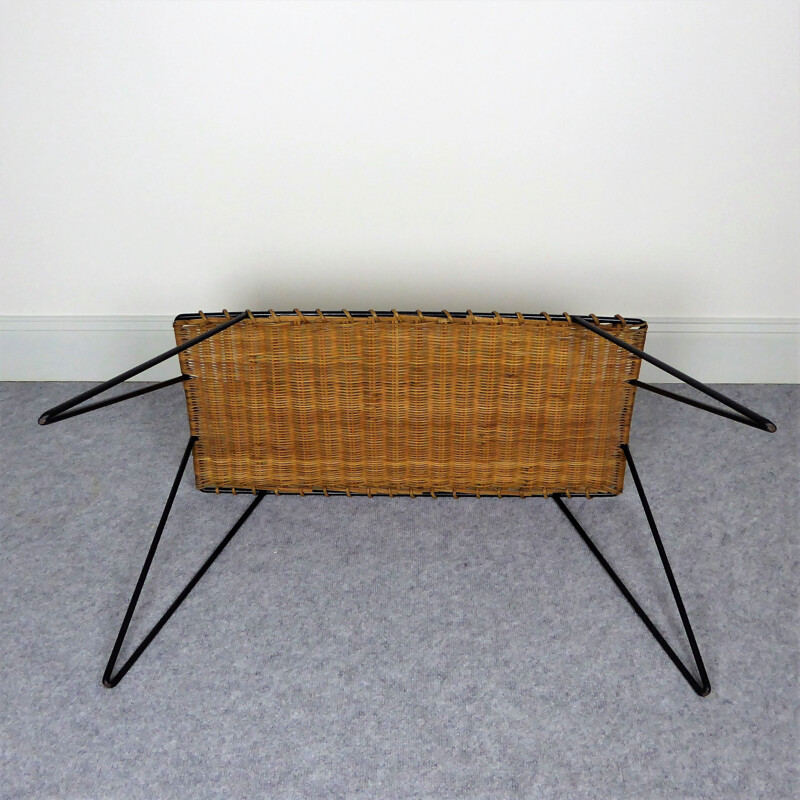 Vintage coffee table in rattan and metal by Raoul Guys