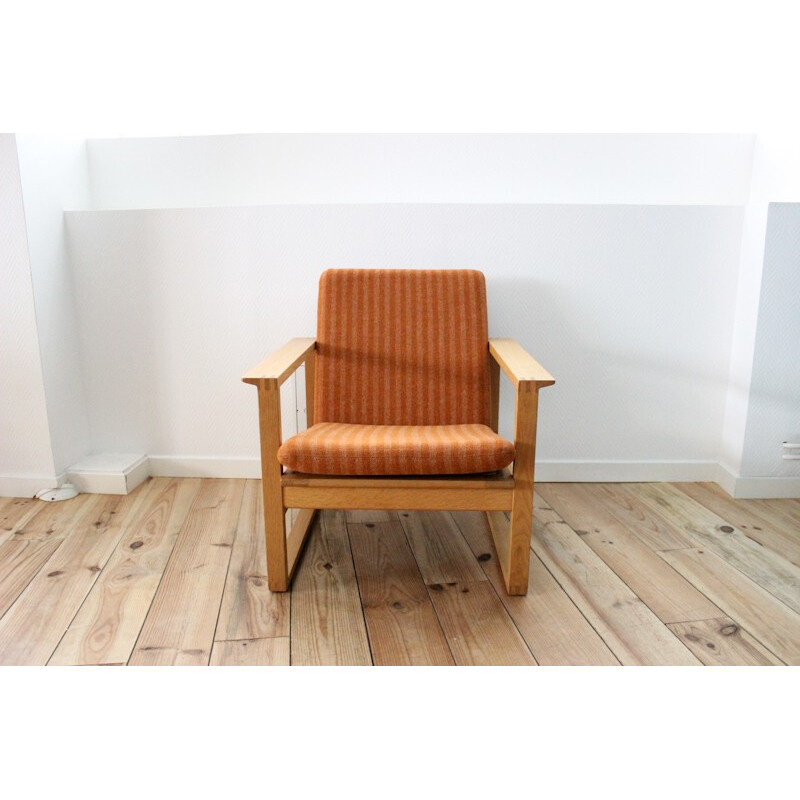 2256 Sleightchair in oakwood and orange fabric, Børge MOGENSEN - 1950s