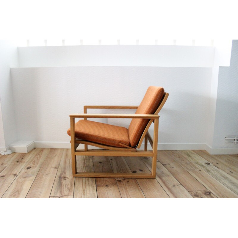 2256 Sleightchair in oakwood and orange fabric, Børge MOGENSEN - 1950s