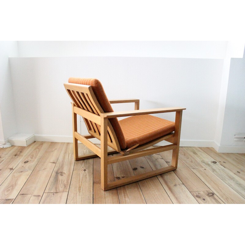 2256 Sleightchair in oakwood and orange fabric, Børge MOGENSEN - 1950s