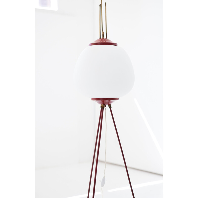 Lampadaire vintage italien en opaline et laiton