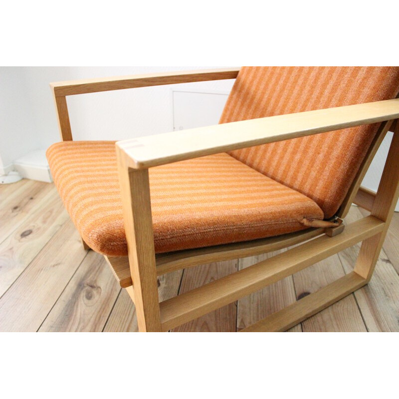 2256 Sleightchair in oakwood and orange fabric, Børge MOGENSEN - 1950s