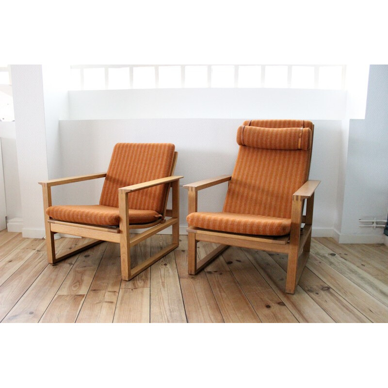 2256 Sleightchair in oakwood and orange fabric, Børge MOGENSEN - 1950s