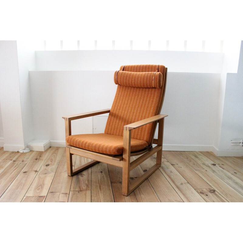 2254 Sleightchair in oakwood and orange fabric, Børge MOGENSEN - 1950s