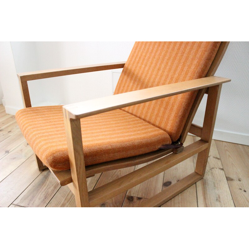 Fauteuil Sleighchair 2254 en chêne et tissu orange, Børge MOGENSEN - 1950