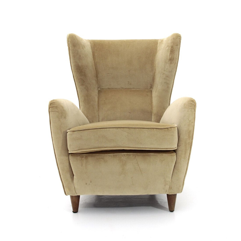 Fauteuil vintage italien en velours beige