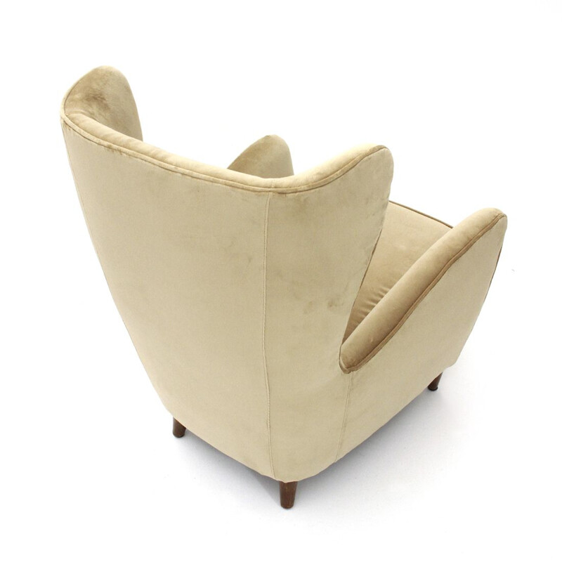 Fauteuil vintage italien en velours beige