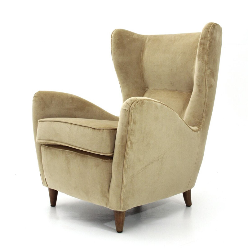 Fauteuil vintage italien en velours beige