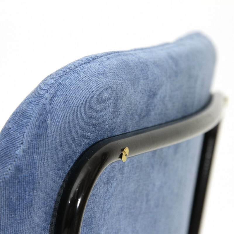 Suite de 8 chaises italiennes vintage en velours bleu par Doro Cuneo