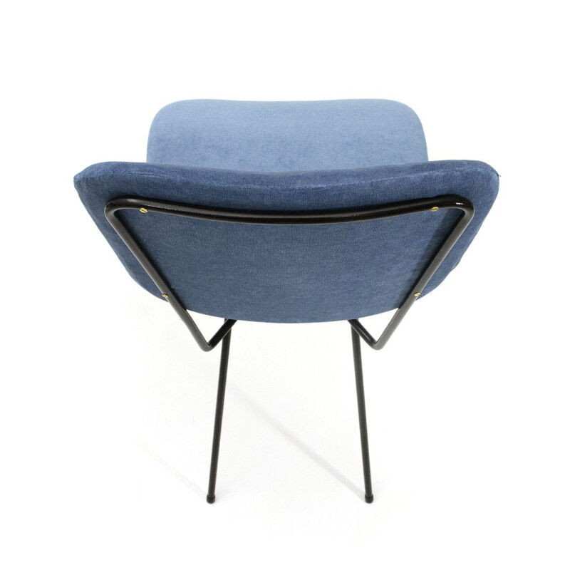 Set of 8 vintage Italian chairs in blue velvet by Doro Cuneo